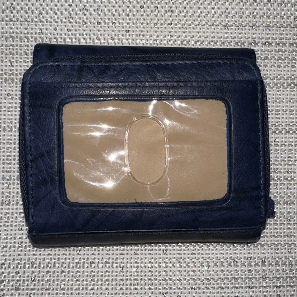 Julia Buxton Navy Blue Heiress leather convertible RFID blocking billfold wallet